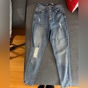 High-Waisted Distressed Blue Jeans